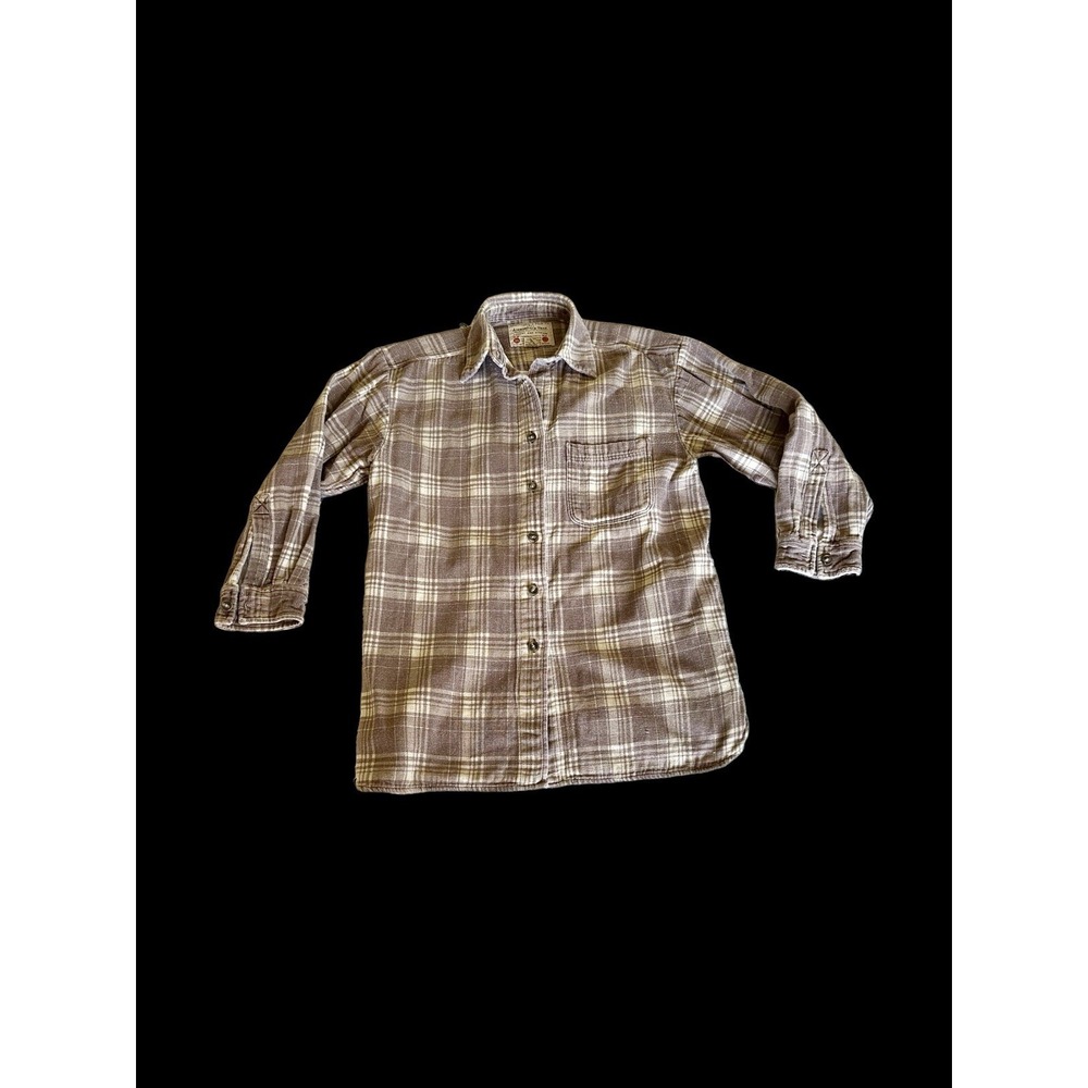 Vintage 80's Abercrombie Fitch Adirondack Flannel Shirt Small Tan Plaid Heavy